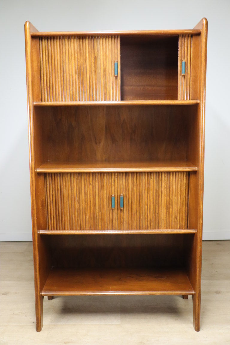 Bibliothèque vintage à portes coulissantes en bois, 1960