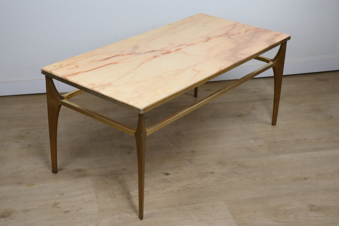 Table basse vintage en marbre et métal doré, 1970