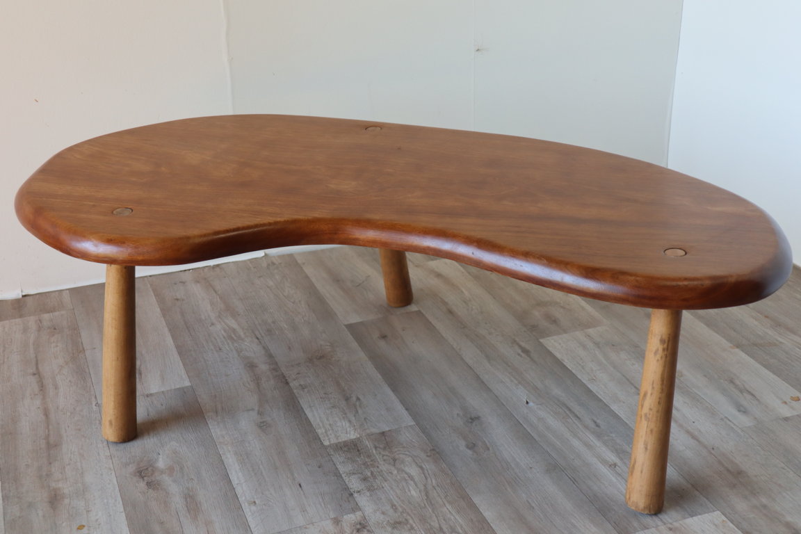 Table basse vintage "haricot" en bois massif, 1960