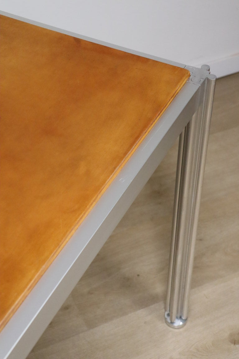 Table vintage de Georges Ciancimino en Aluminium et Cuir, 1970