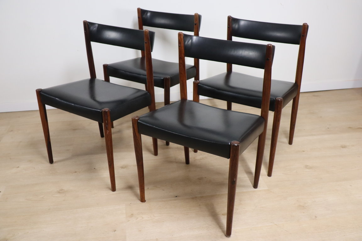 Série de 4 chaises scandinave Danemark en palissandre et skaï, 1960