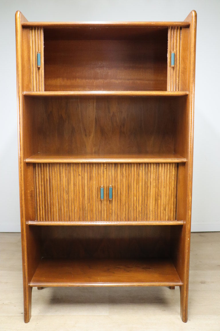 Bibliothèque vintage à portes coulissantes en bois, 1960