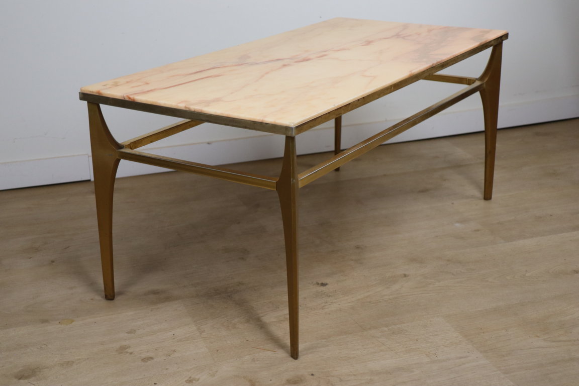 Table basse vintage en marbre et métal doré, 1970