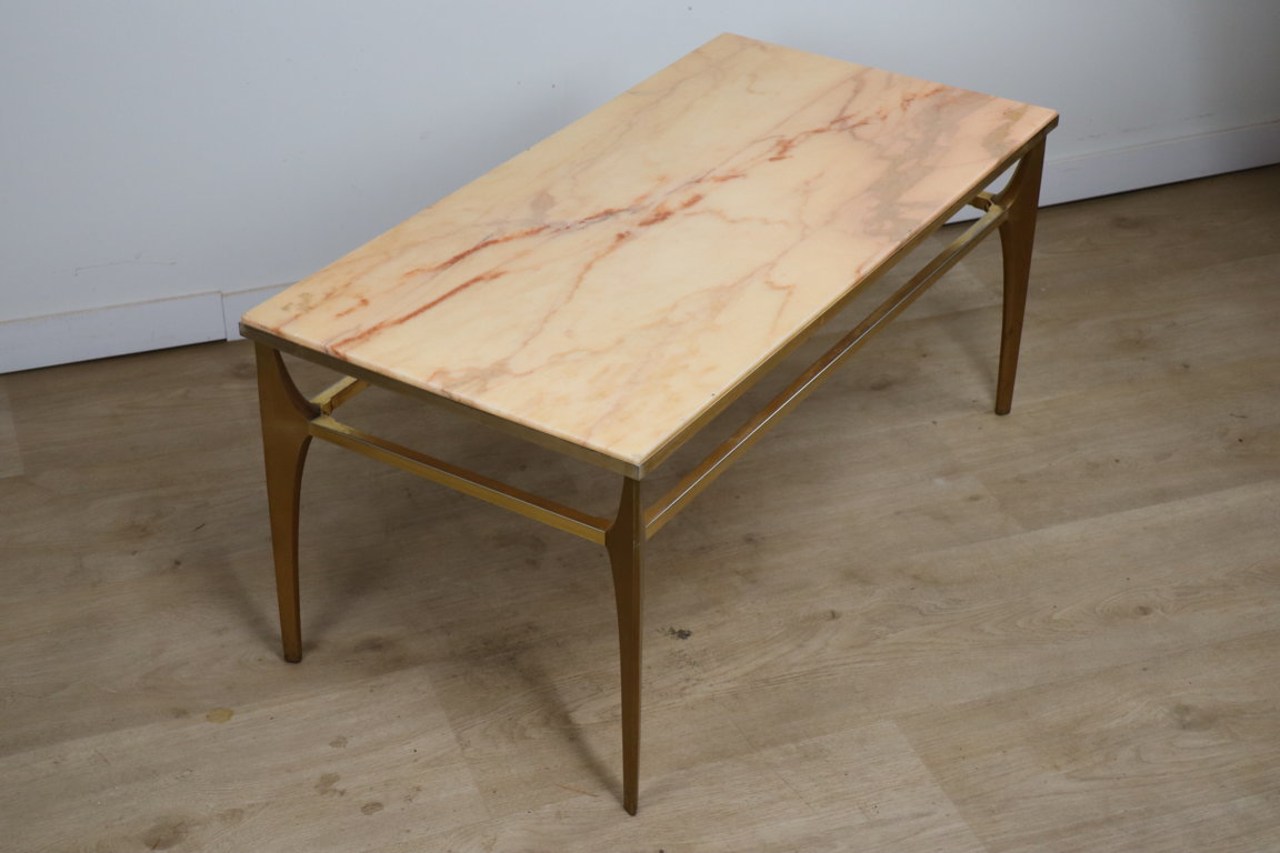 Table basse vintage en marbre et métal doré, 1970