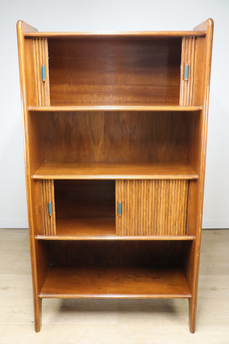 Bibliothèque vintage à portes coulissantes en bois, 1960