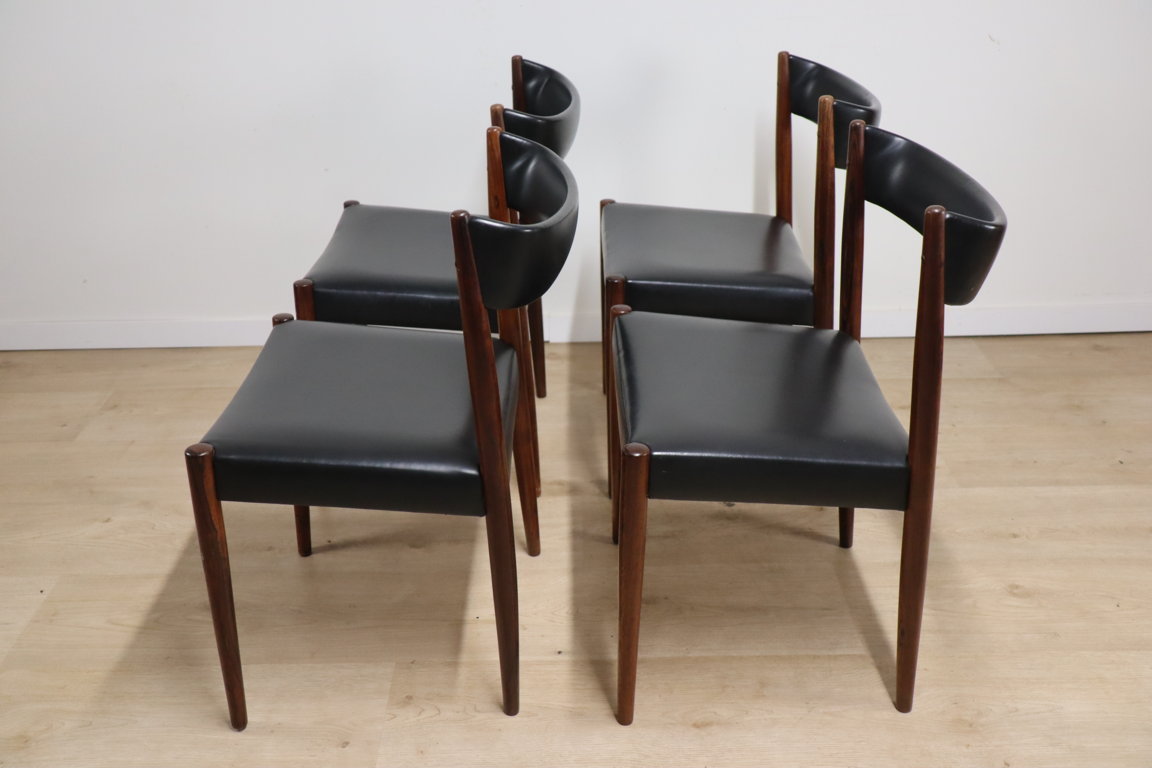 Série de 4 chaises scandinave Danemark en palissandre et skaï, 1960