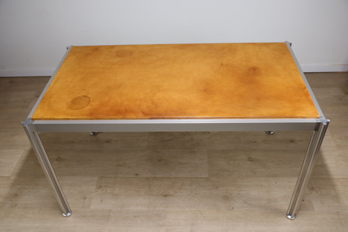 Table vintage de Georges Ciancimino en Aluminium et Cuir, 1970