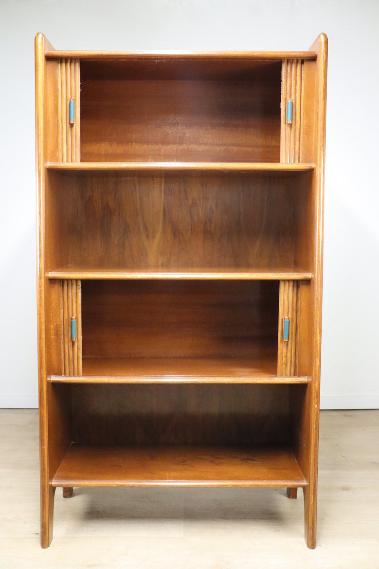 Bibliothèque vintage à portes coulissantes en bois, 1960