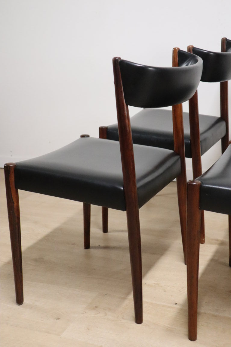 Série de 4 chaises scandinave Danemark en palissandre et skaï, 1960