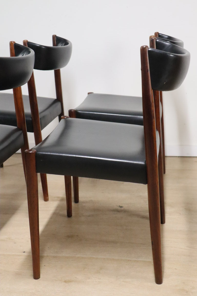 Série de 4 chaises scandinave Danemark en palissandre et skaï, 1960