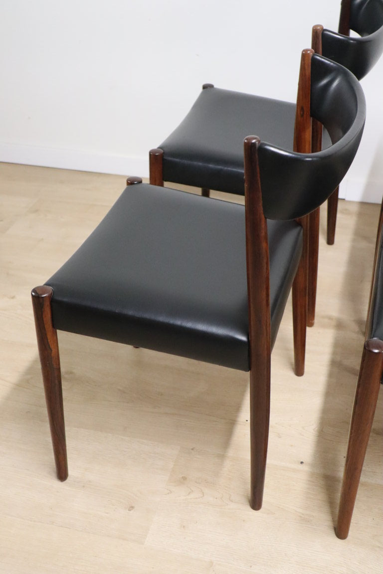 Série de 4 chaises scandinave Danemark en palissandre et skaï, 1960