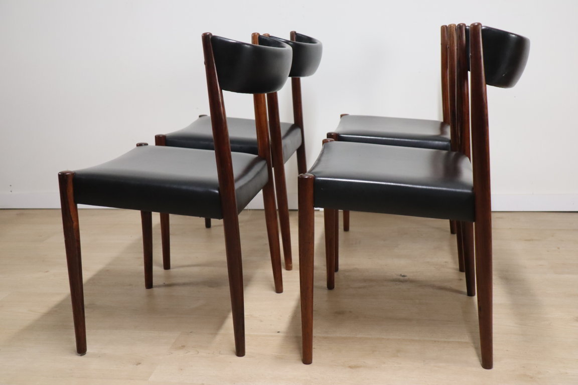 Série de 4 chaises scandinave Danemark en palissandre et skaï, 1960