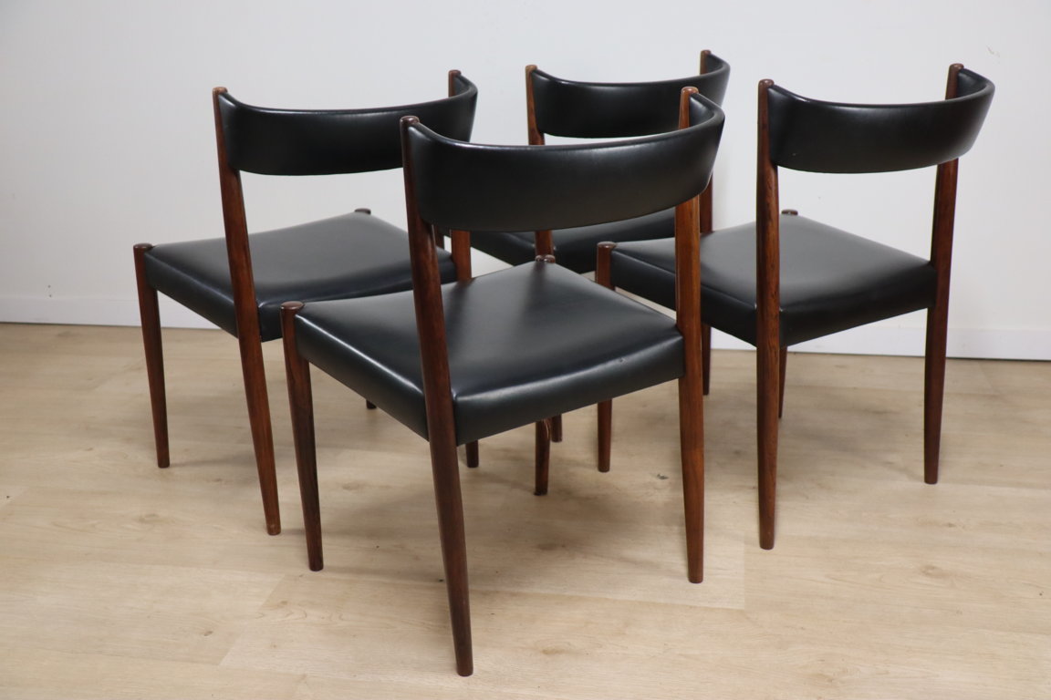 Série de 4 chaises scandinave Danemark en palissandre et skaï, 1960