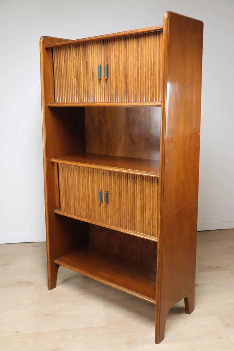 Bibliothèque vintage à portes coulissantes en bois, 1960