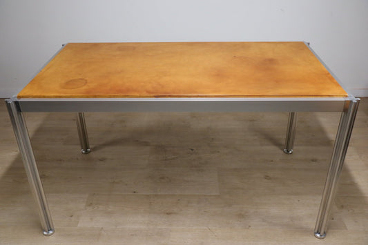 Table vintage de Georges Ciancimino en Aluminium et Cuir, 1970