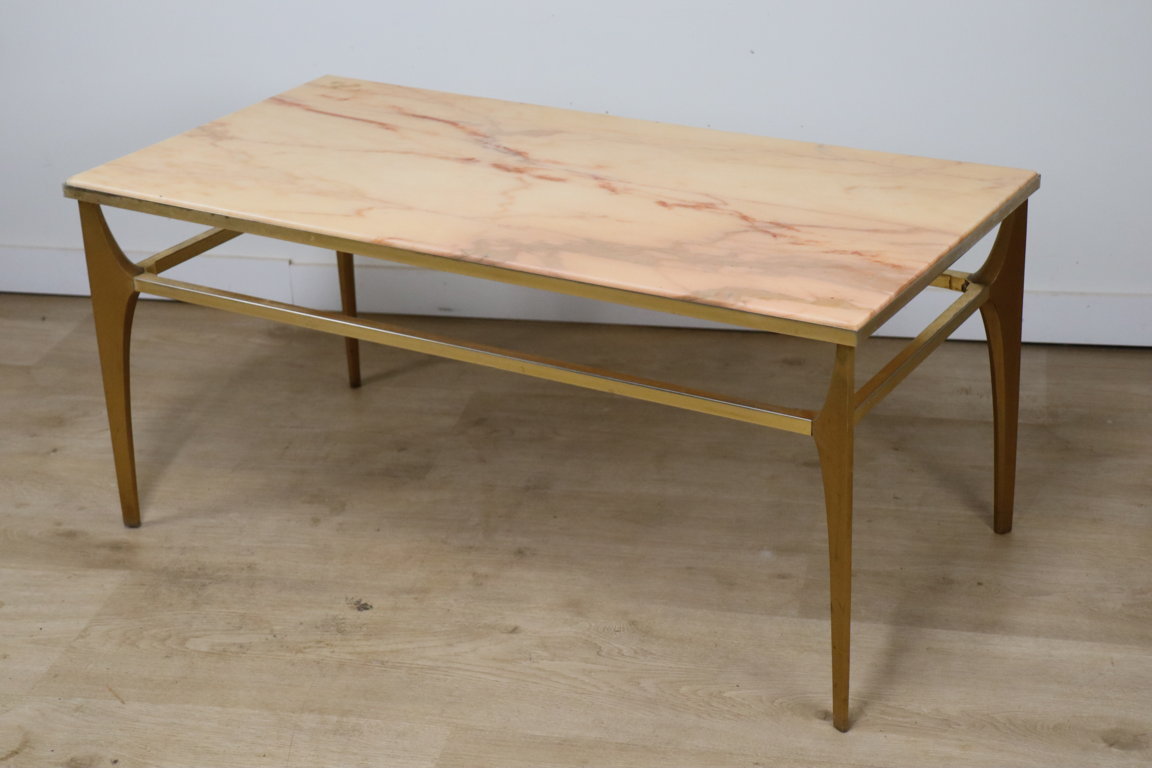 Table basse vintage en marbre et métal doré, 1970