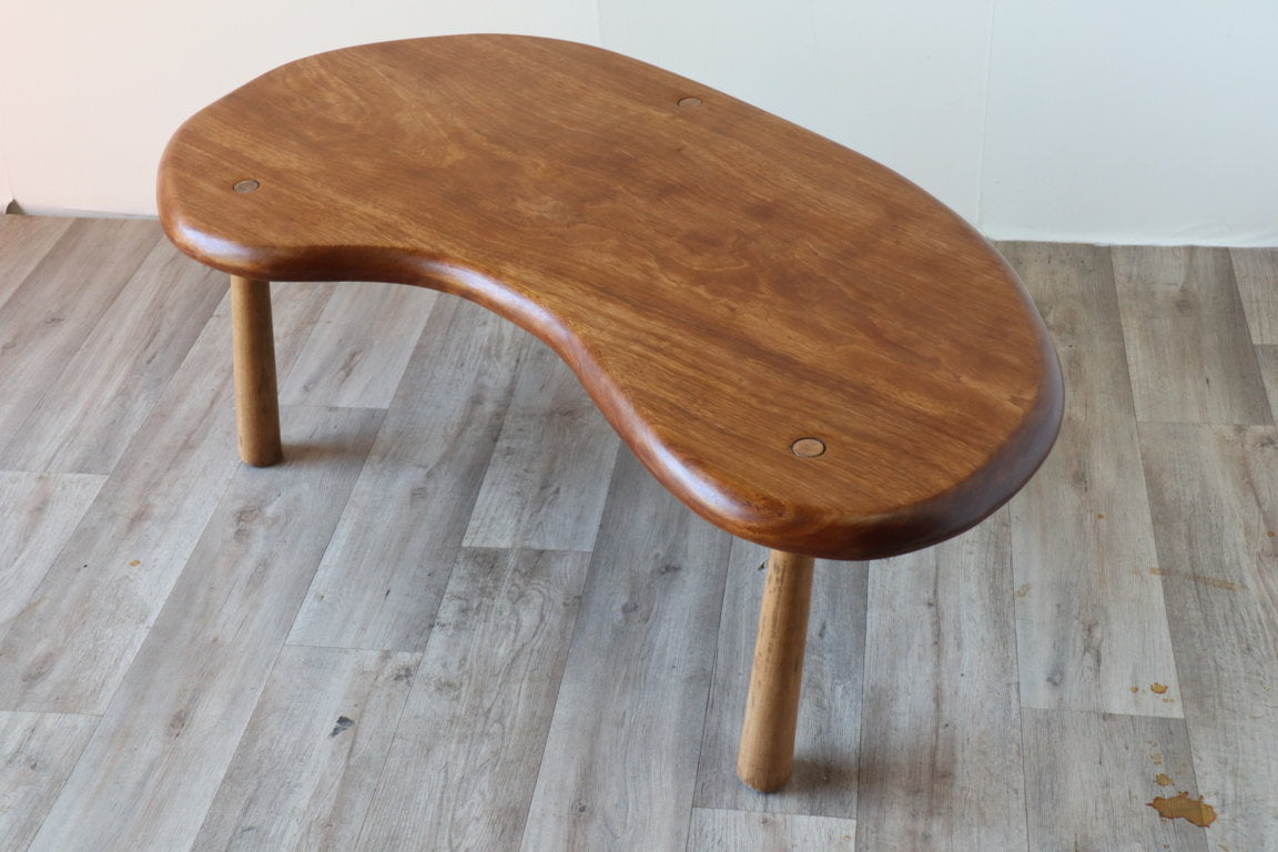 Table basse vintage "haricot" en bois massif, 1960