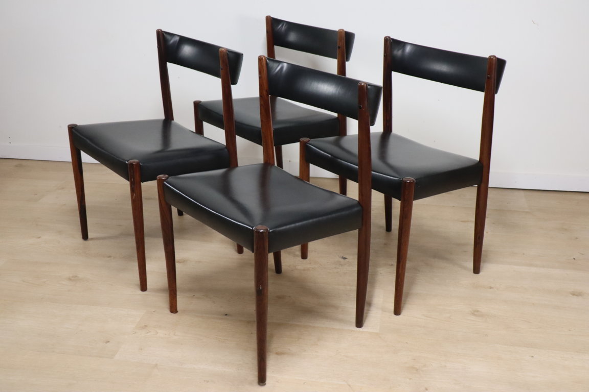 Série de 4 chaises scandinave Danemark en palissandre et skaï, 1960