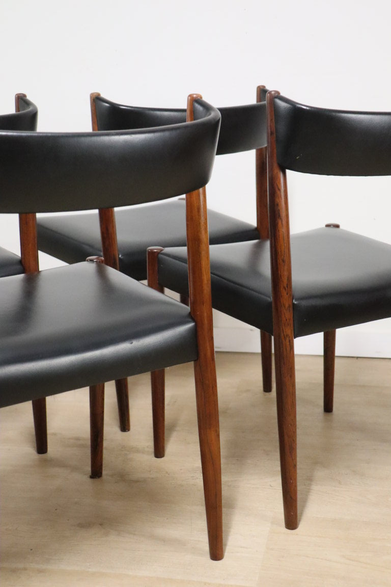 Série de 4 chaises scandinave Danemark en palissandre et skaï, 1960