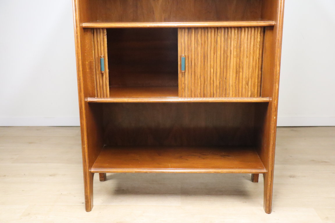 Bibliothèque vintage à portes coulissantes en bois, 1960