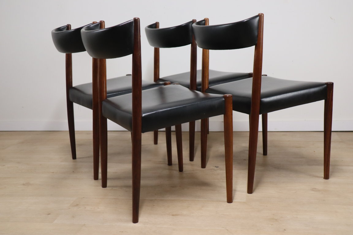 Série de 4 chaises scandinave Danemark en palissandre et skaï, 1960