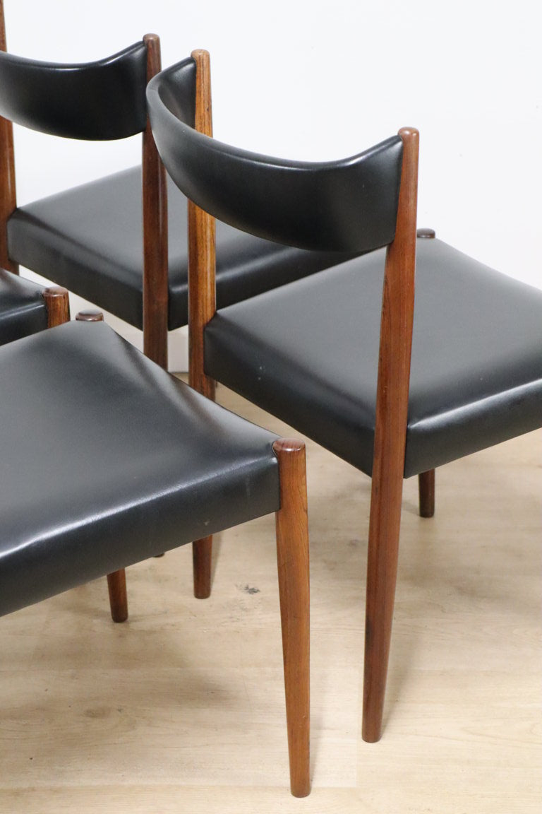 Série de 4 chaises scandinave Danemark en palissandre et skaï, 1960