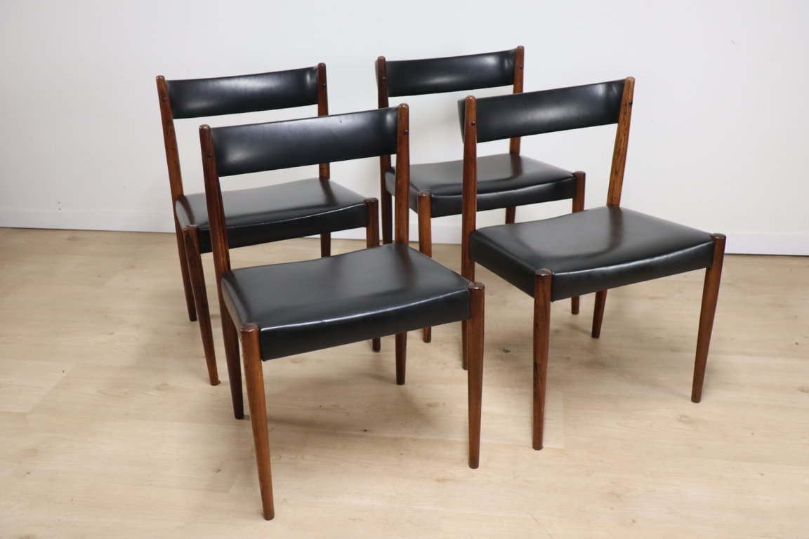 Série de 4 chaises scandinave Danemark en palissandre et skaï, 1960