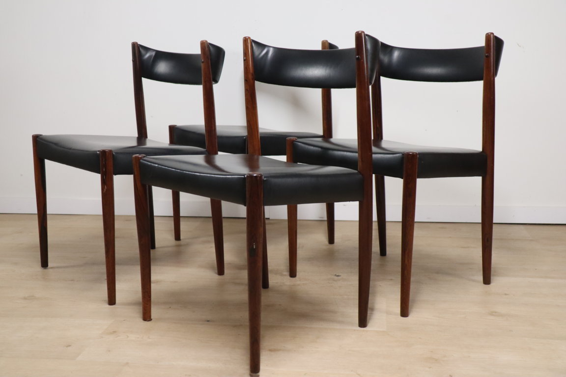 Série de 4 chaises scandinave Danemark en palissandre et skaï, 1960