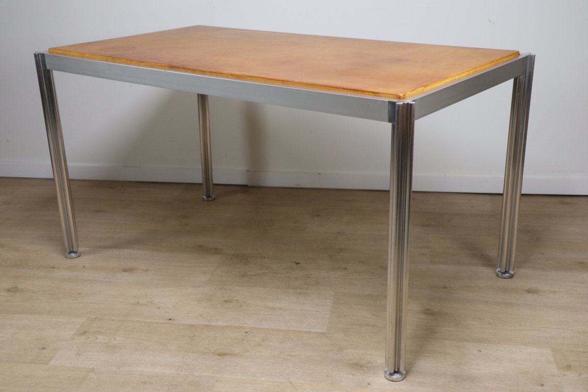 Table vintage de Georges Ciancimino en Aluminium et Cuir, 1970