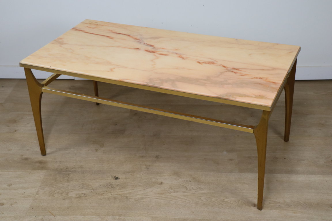 Table basse vintage en marbre et métal doré, 1970