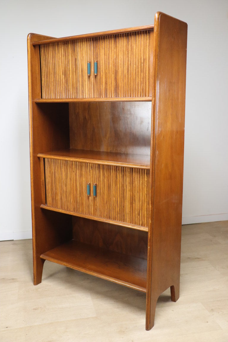 Bibliothèque vintage à portes coulissantes en bois, 1960