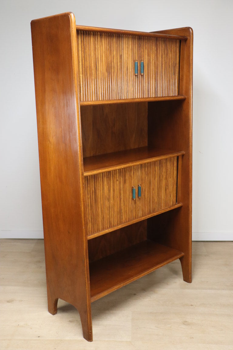 Bibliothèque vintage à portes coulissantes en bois, 1960