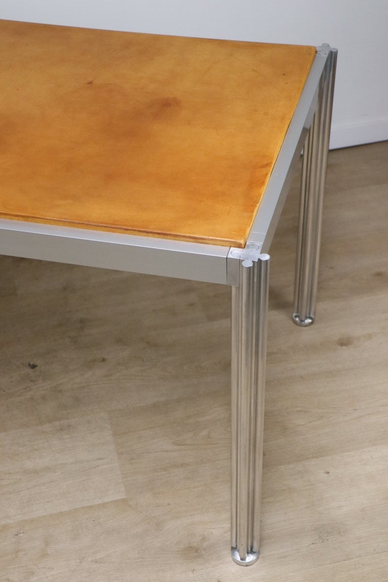 Table vintage de Georges Ciancimino en Aluminium et Cuir, 1970