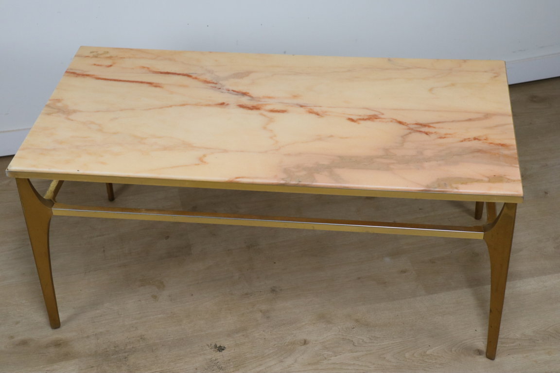 Table basse vintage en marbre et métal doré, 1970