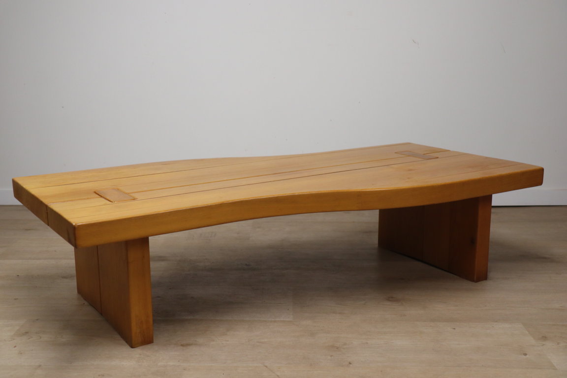 Table basse vintage édition Regain en orme massif, 1980