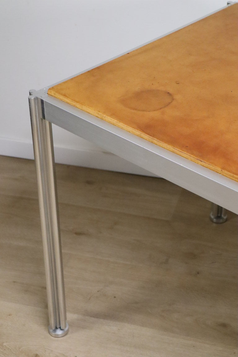 Table vintage de Georges Ciancimino en Aluminium et Cuir, 1970