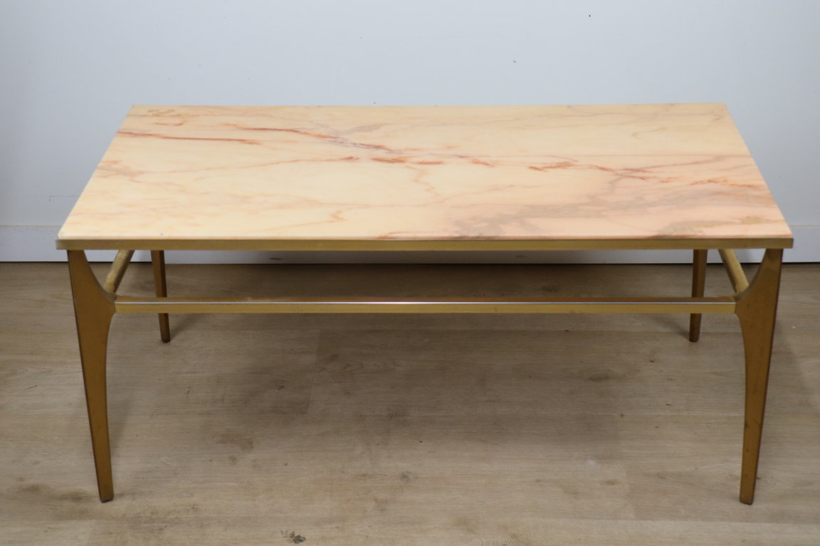 Table basse vintage en marbre et métal doré, 1970