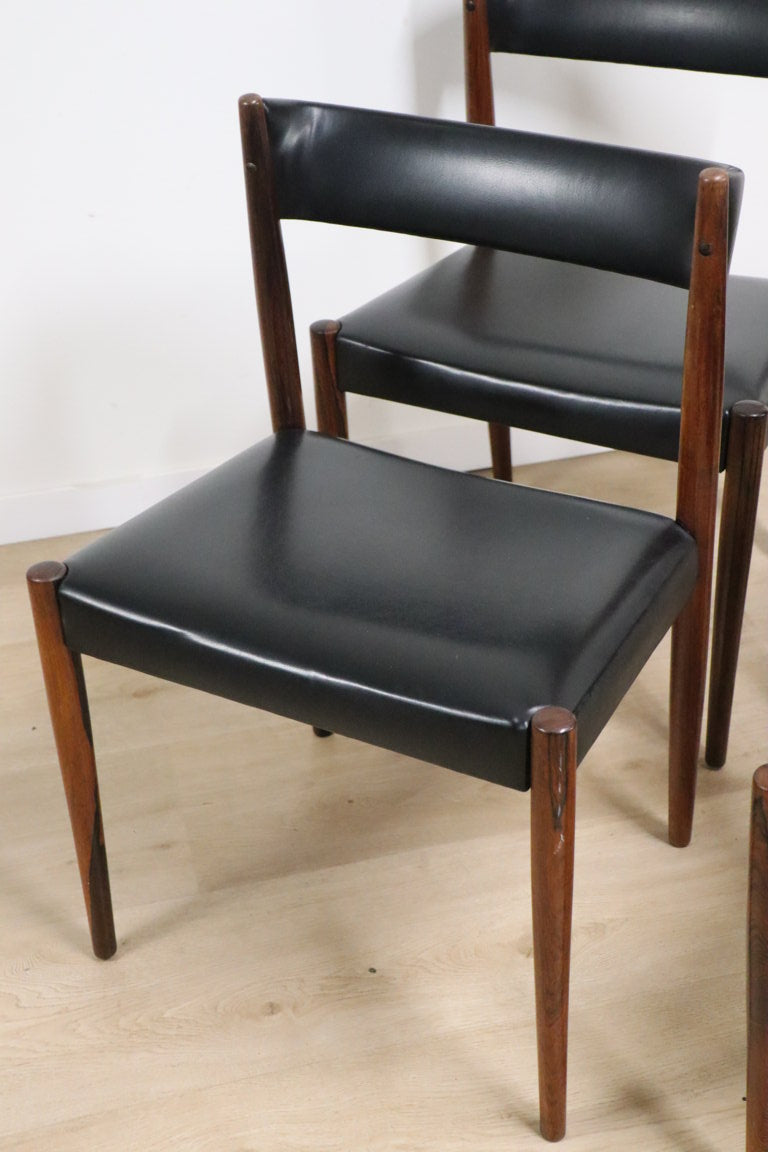 Série de 4 chaises scandinave Danemark en palissandre et skaï, 1960