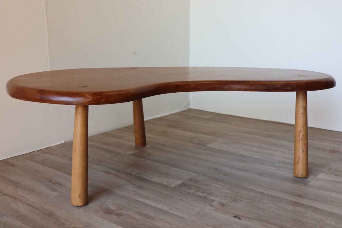 Table basse vintage "haricot" en bois massif, 1960