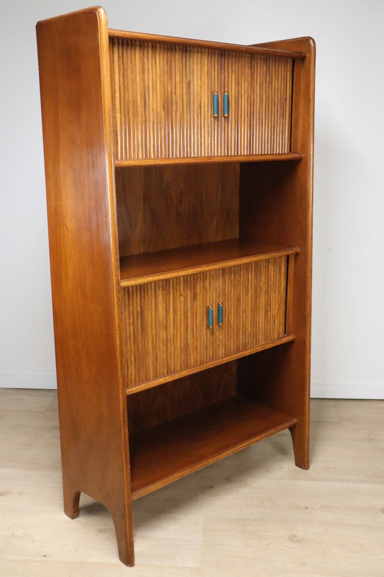 Bibliothèque vintage à portes coulissantes en bois, 1960