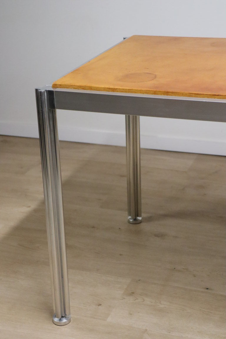 Table vintage de Georges Ciancimino en Aluminium et Cuir, 1970