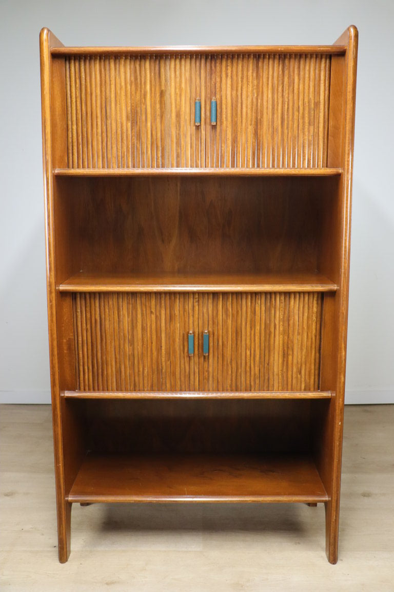 Bibliothèque vintage à portes coulissantes en bois, 1960