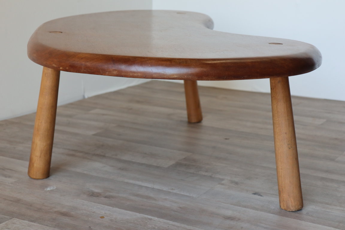 Table basse vintage "haricot" en bois massif, 1960